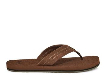 Sanuk Beer Cozy Stacker Suede Men's Flip Flops Brown | Canada 261SGL